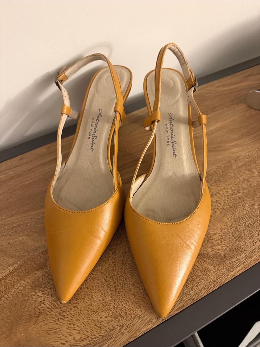 Pointed Slingback Heels in Mustard Yellow